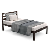 Modern Bed Frame with Wooden Headboard and Plywood Slat Support