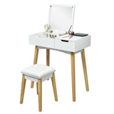 Wooden Vanity Table with Flip Top Mirror and Cushioned Stool