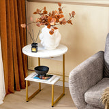 Faux Marble End Table with round Tabletop and Square Shelf