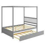 Full Size Canopy Bed Frame with Trundle and Headboard for Kids