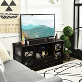 Wood TV Stand with 2 Glass Door Cabinets and 2-Tier Adjustable Shelves