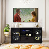 Wood TV Stand with 2 Glass Door Cabinets and 2-Tier Adjustable Shelves