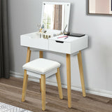 Wooden Vanity Table with Flip Top Mirror and Cushioned Stool