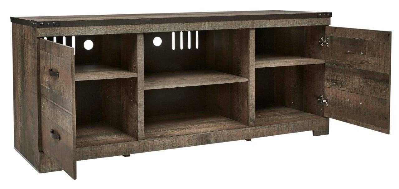 Trinell Brown 4 Piece Entertainment Wall Unit with Fireplace